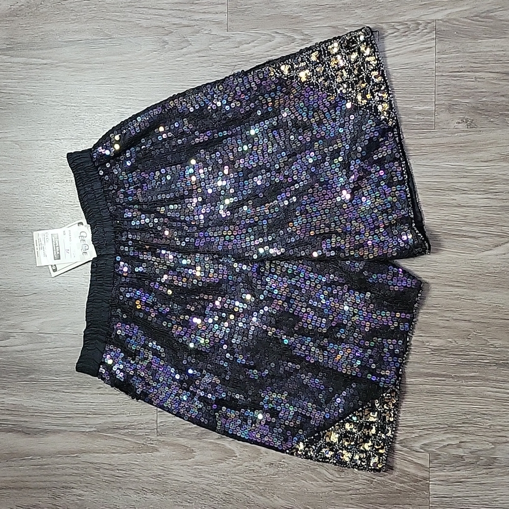 NWT Vintage Cee Cee Black Silk Sequin & Beaded High Rise Shorts Retro India MD